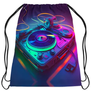 Neon Turntables Drawstring Bag
