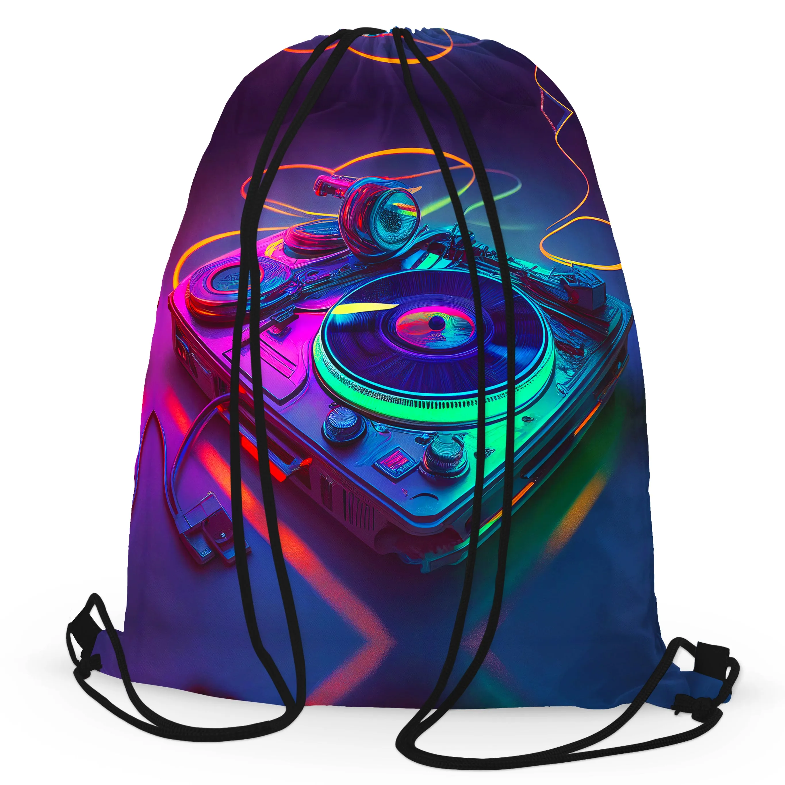 Neon Turntables Drawstring Bag