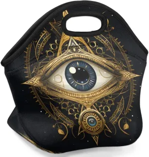 Neoprene Lunch Bags Gold Mechanical Eyes Insulated Lunch Box Women Lunch Tote Bag Reusable Lunch Container Box Meal Prep Bags Washable Food Handbags for Work Picnic Travel