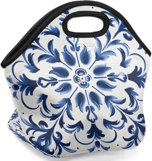 Neoprene Lunch Bags Porcelain Boho Pattern Insulated Lunch Box Women Lunch Tote Bag Reusable Lunch Container Box Meal Prep Bags Washable Food Handbags for Work Picnic Travel