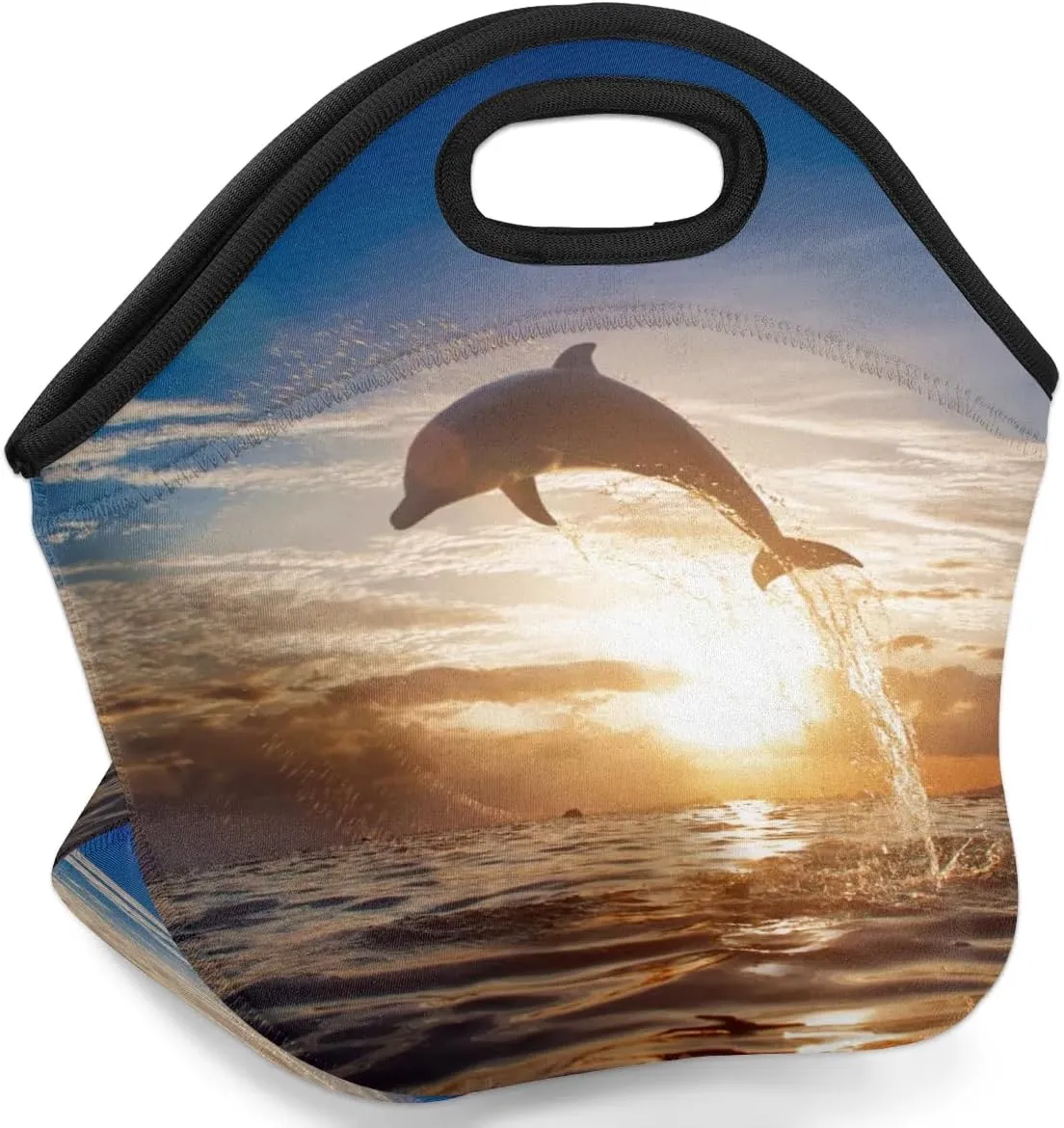 Neoprene Lunch Bags Sunrise Dolphin Sea Insulated Lunch Box Women Lunch Tote Bag Reusable Lunch Container Box Meal Prep Bags Washable Food Handbags for Work Picnic Travel