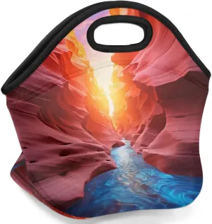 Neoprene Lunch Bags Sunrise Mountain Stream Insulated Lunch Box Women Lunch Tote Bag Reusable Lunch Container Box Meal Prep Bags Washable Food Handbags for Work Picnic Travel