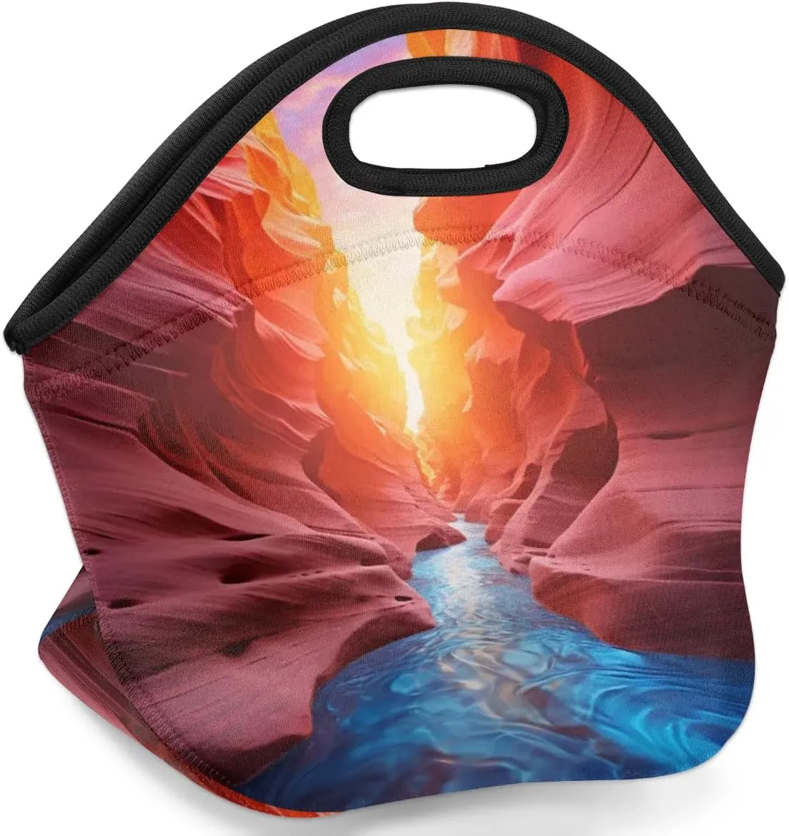 Neoprene Lunch Bags Sunrise Mountain Stream Insulated Lunch Box Women Lunch Tote Bag Reusable Lunch Container Box Meal Prep Bags Washable Food Handbags for Work Picnic Travel