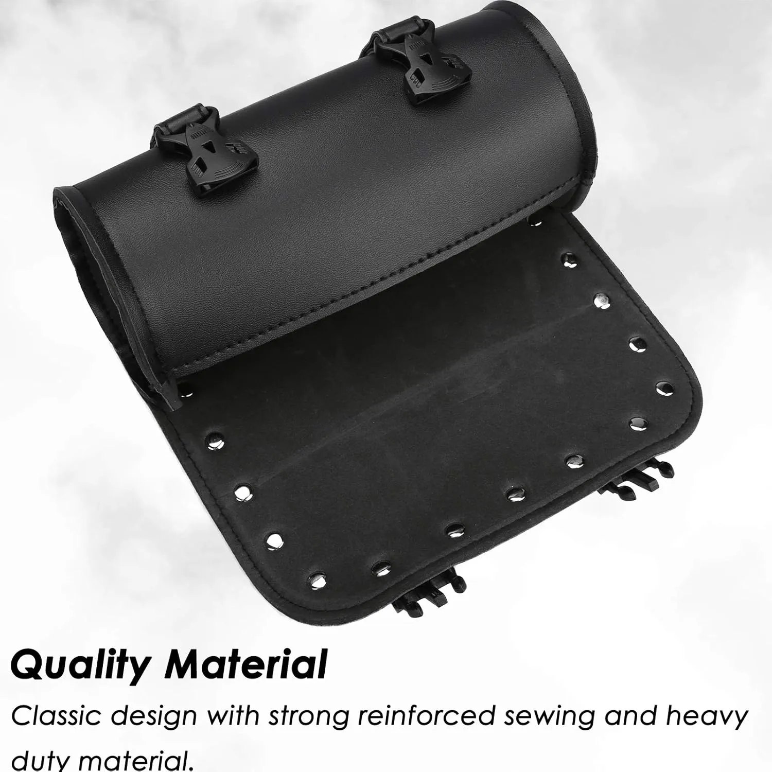 Neween Motorcycle Tool Bag, Motorcycle Fork Bag PU Leather Universal Saddlebag Front Fork Handlebar Sissybar Storage Roll Pouch for Sportster, Scooter (Medium, Black)
