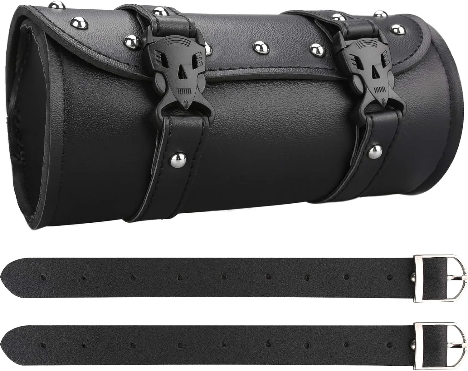Neween Motorcycle Tool Bag, Motorcycle Fork Bag PU Leather Universal Saddlebag Front Fork Handlebar Sissybar Storage Roll Pouch for Sportster, Scooter (Medium, Black)