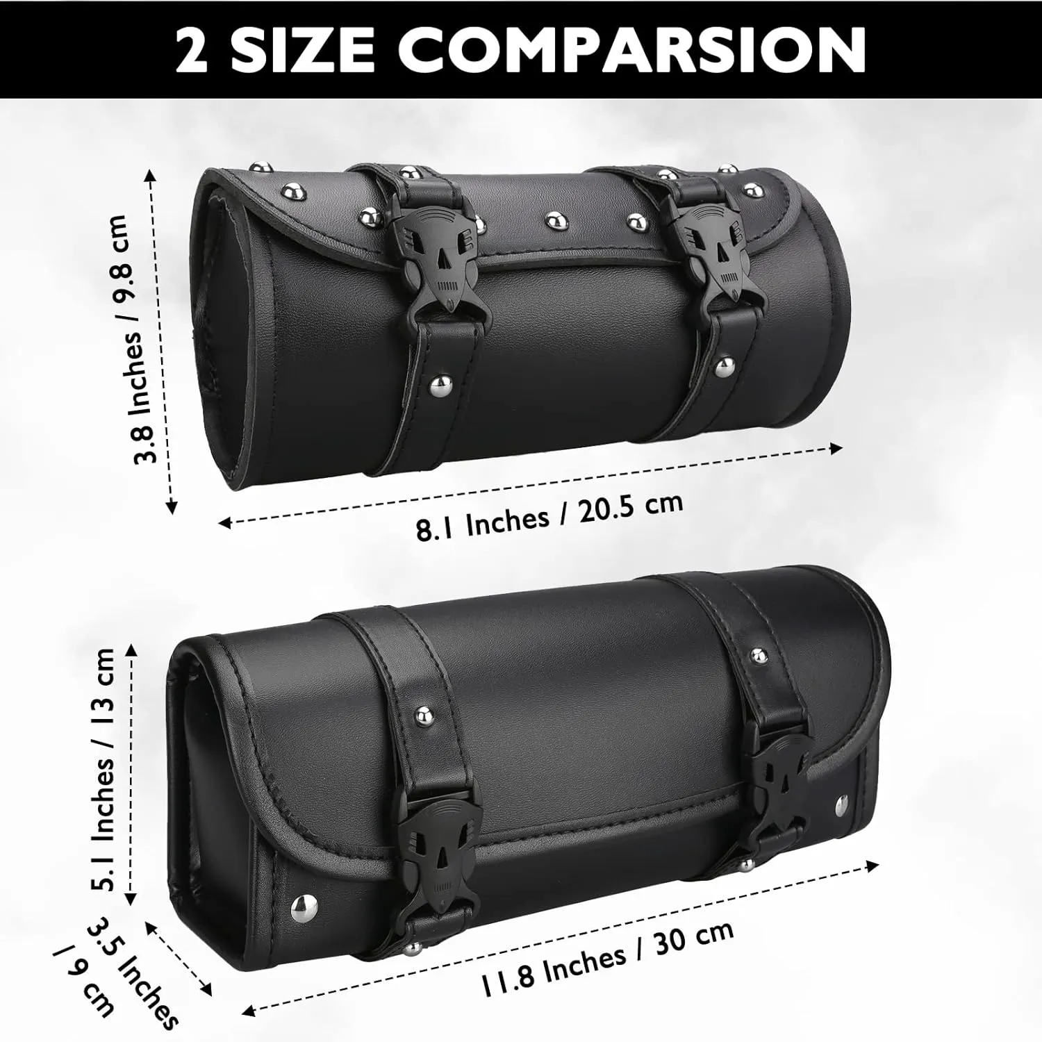 Neween Motorcycle Tool Bag, Motorcycle Fork Bag PU Leather Universal Saddlebag Front Fork Handlebar Sissybar Storage Roll Pouch for Sportster, Scooter (Medium, Black)