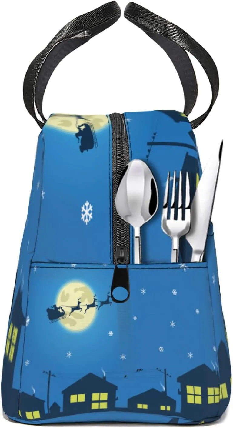 Night Lunch Tote Bag Lunch Box,Reusable Insulated Sled Elk Lunch Tote Bag for Women Men,Leakproof Thermal Cooler Sack Handbags for Travel Picnic