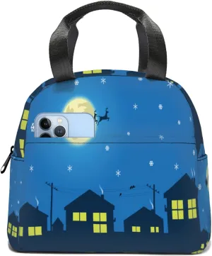 Night Lunch Tote Bag Lunch Box,Reusable Insulated Sled Elk Lunch Tote Bag for Women Men,Leakproof Thermal Cooler Sack Handbags for Travel Picnic