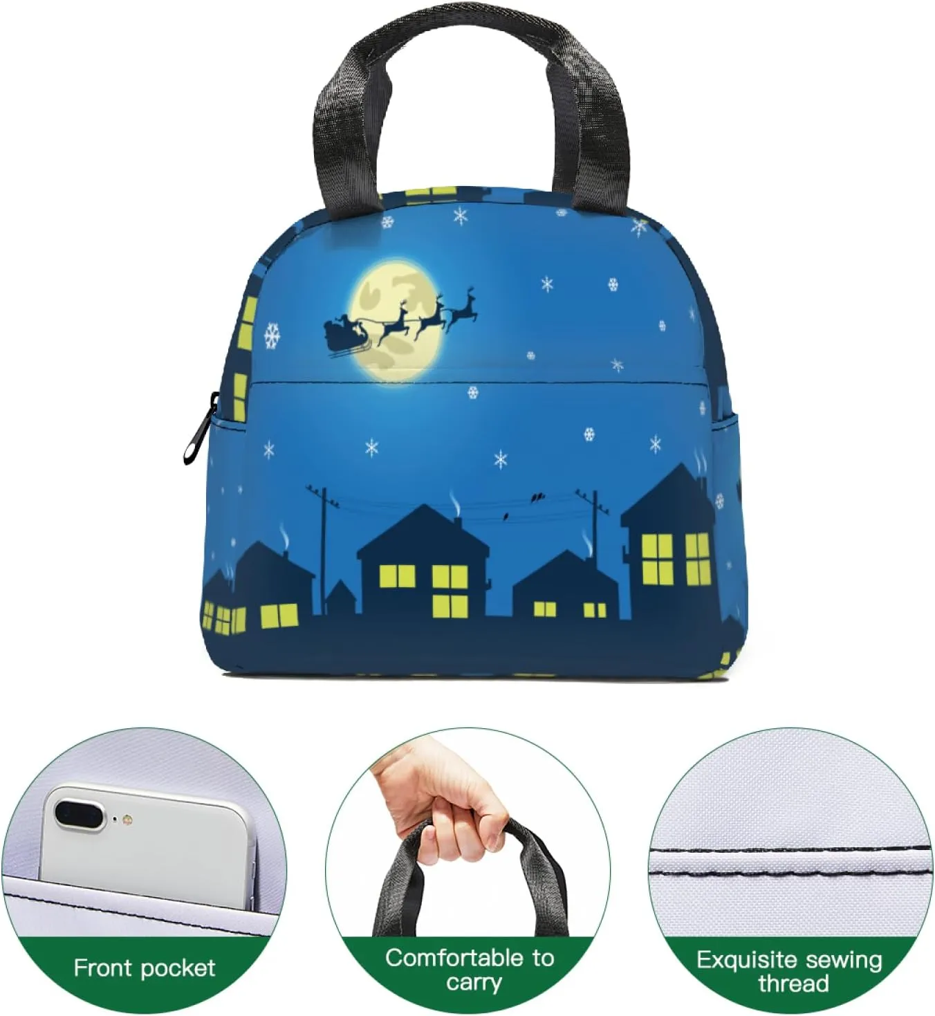 Night Lunch Tote Bag Lunch Box,Reusable Insulated Sled Elk Lunch Tote Bag for Women Men,Leakproof Thermal Cooler Sack Handbags for Travel Picnic