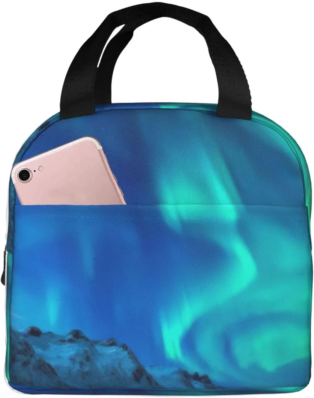 Northern Lights print Lunch Bag, Food Handbags Case, Leakproof Insulated, for Work/Picnic/Beach/Travel