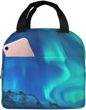 Northern Lights print Lunch Bag, Food Handbags Case, Leakproof Insulated, for Work/Picnic/Beach/Travel