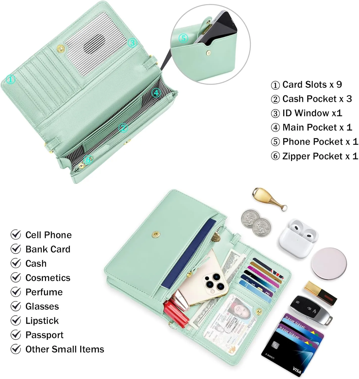 nuoku Small Crossbody Bags for Women, Small Crossbody Purse with Card Slots, Cell Phone Purse for Women with Phone Pocket