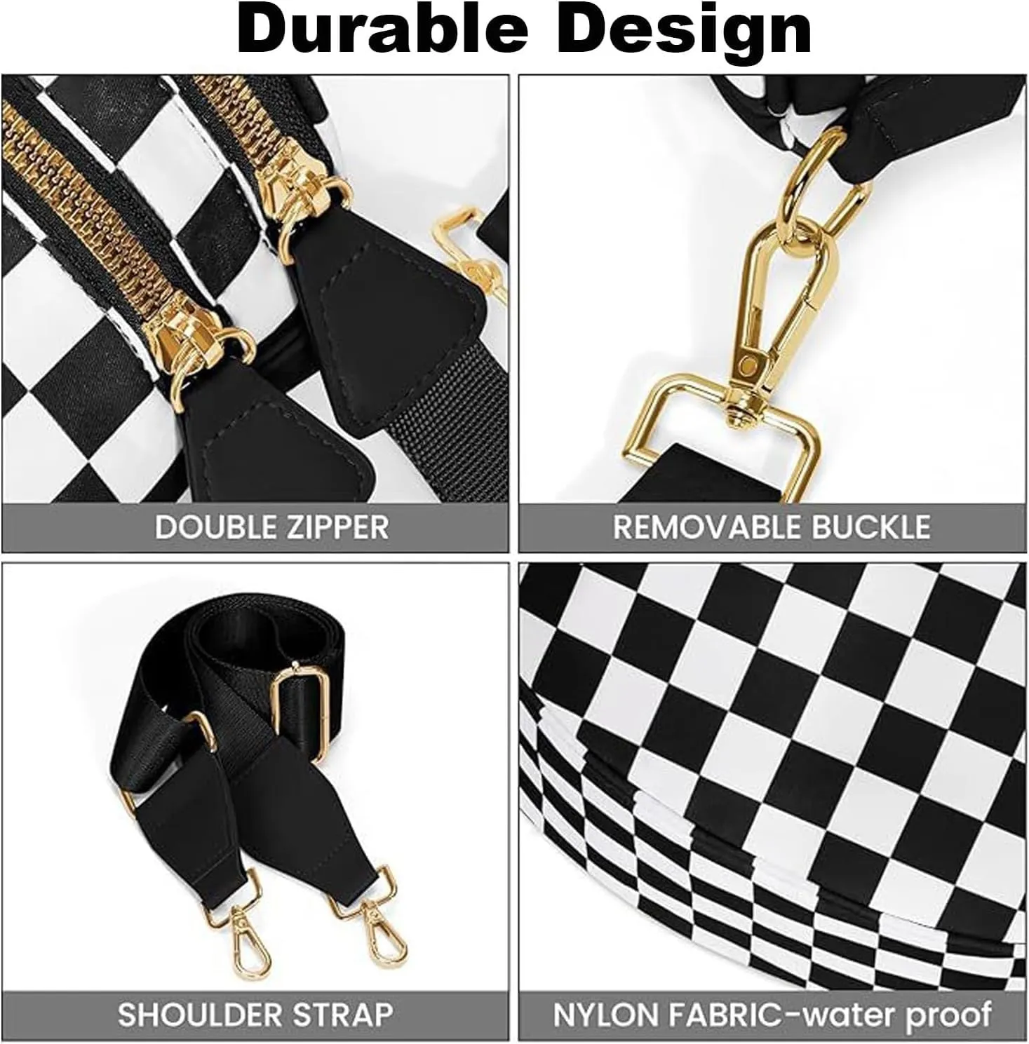 Nuvore Crossbody Bag, Nuvore ComfortBag, Checkered Bum Handbags with Shoulder Strap, Fashion Large Capacity Sports Bag
