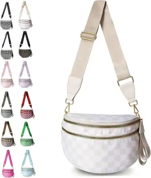 Nuvore Crossbody Bag, Nuvore ComfortBag, Checkered Bum Handbags with Shoulder Strap, Fashion Large Capacity Sports Bag