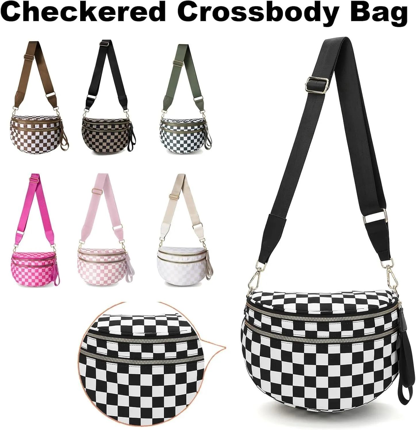 Nuvore Crossbody Bag, Nuvore ComfortBag, Checkered Bum Handbags with Shoulder Strap, Fashion Large Capacity Sports Bag