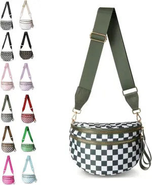 Nuvore Crossbody Bag, Nuvore ComfortBag, Checkered Bum Handbags with Shoulder Strap, Fashion Large Capacity Sports Bag