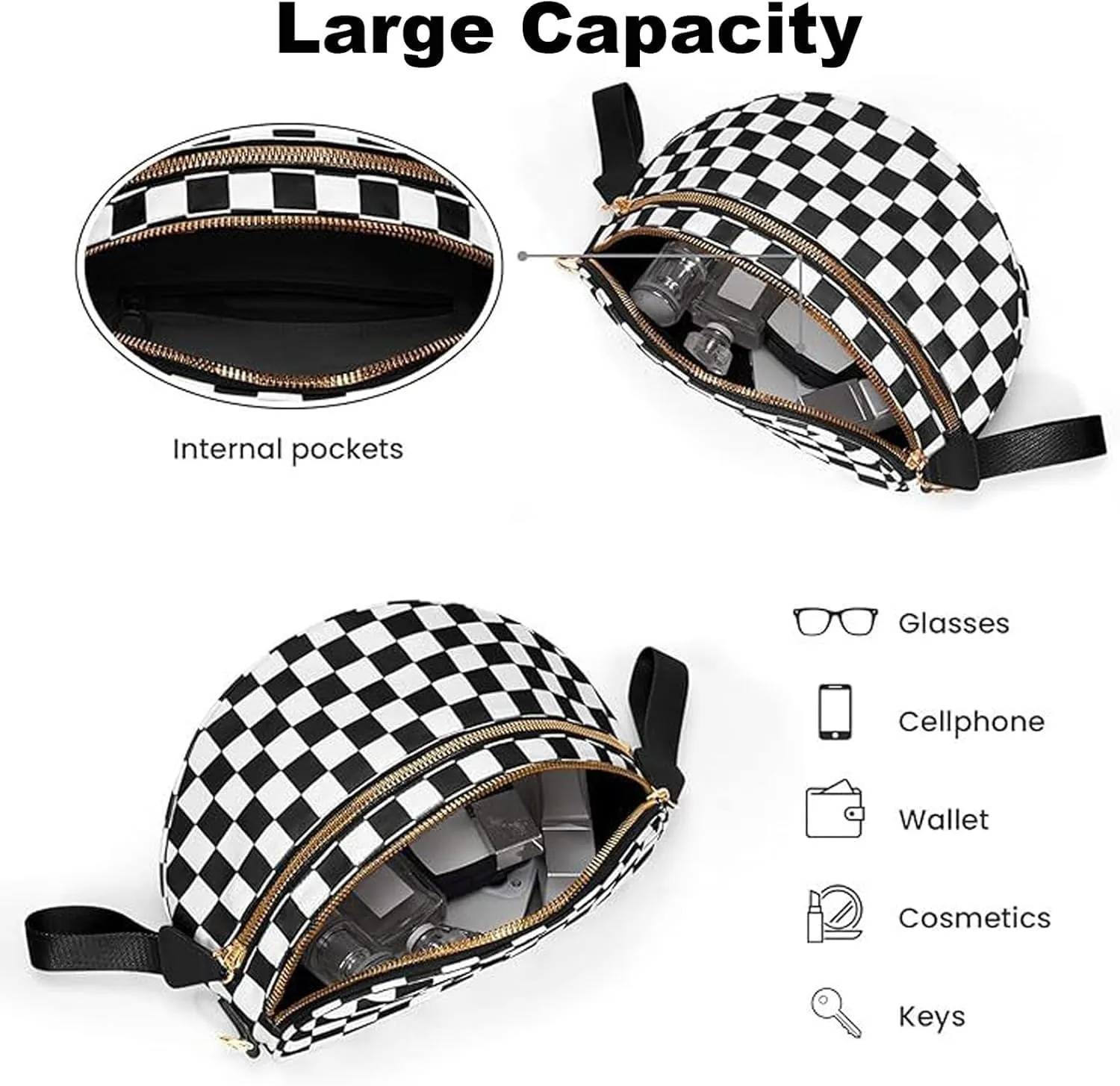 Nuvore Crossbody Bag, Nuvore ComfortBag, Checkered Bum Handbags with Shoulder Strap, Fashion Large Capacity Sports Bag