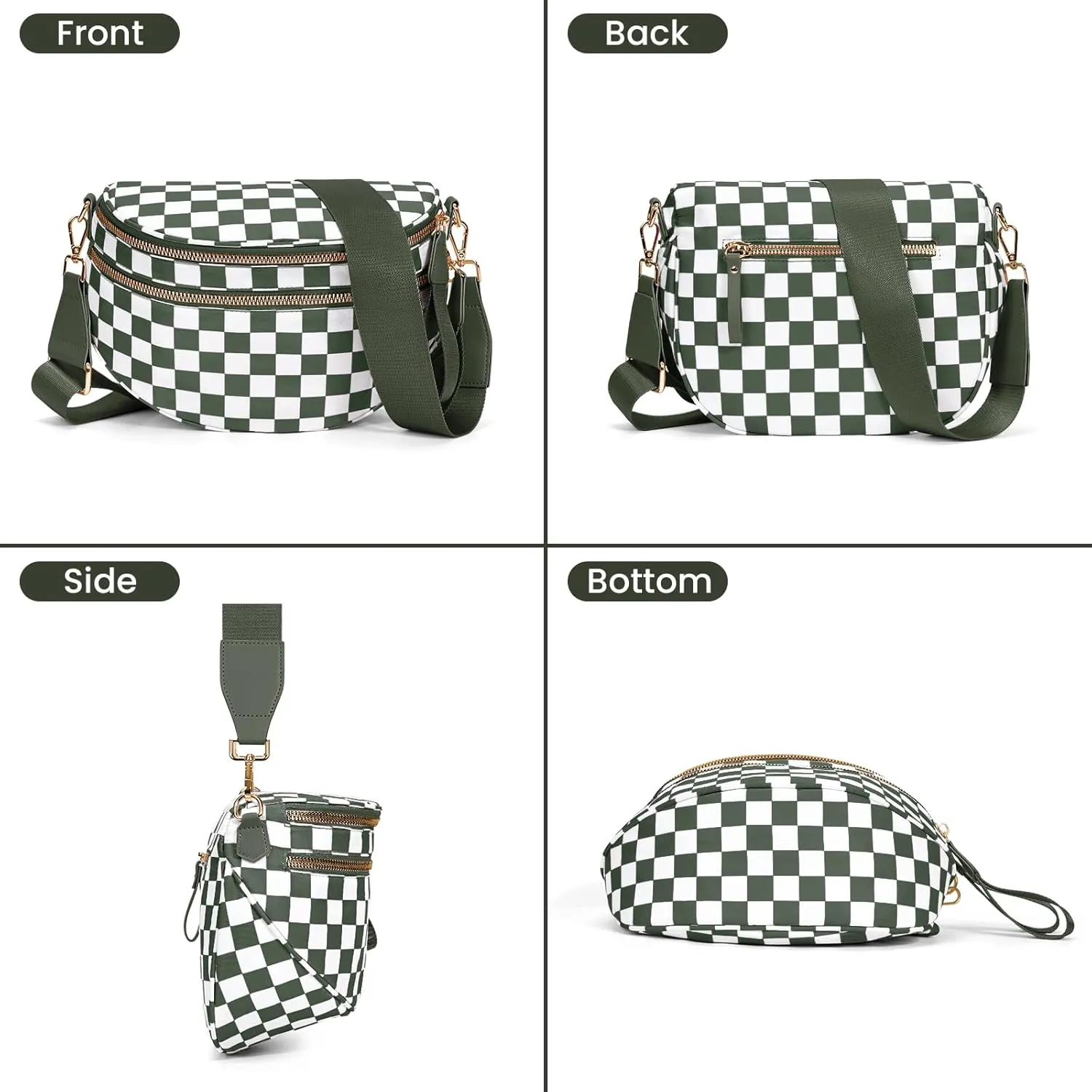 Nylon Crossbody Bag for Women,Checkered Bum Bag Checkered Black and White Handbags Wallets Oversized Slouchy Belt Bag