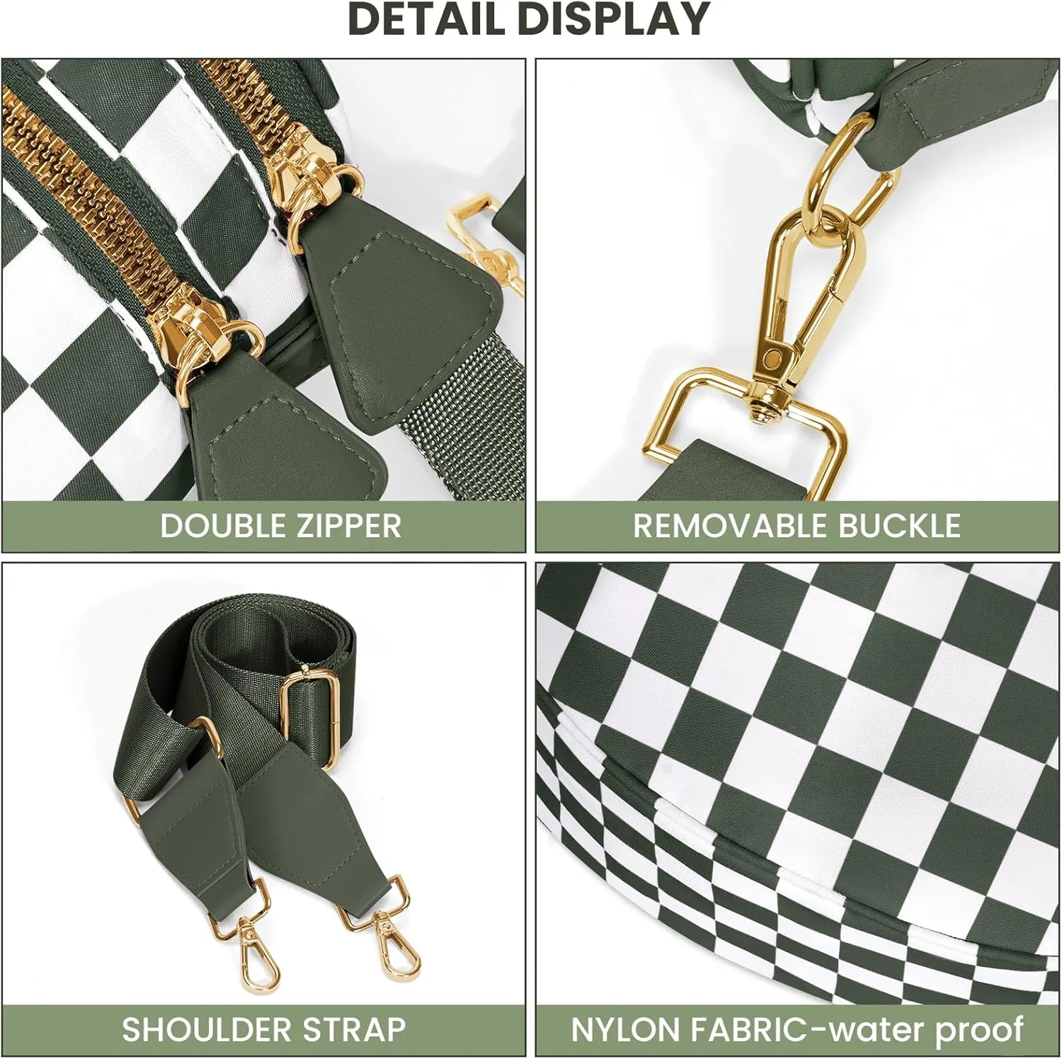 Nylon Crossbody Bag for Women,Checkered Bum Bag Checkered Black and White Handbags Wallets Oversized Slouchy Belt Bag