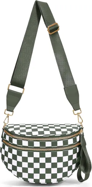 Nylon Crossbody Bag for Women,Checkered Bum Bag Checkered Black and White Handbags Wallets Oversized Slouchy Belt Bag