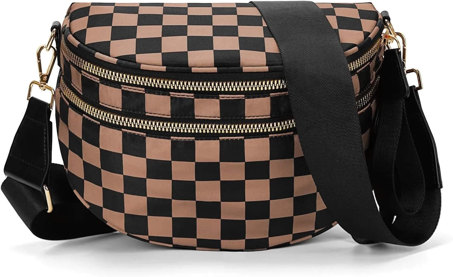 Nylon Crossbody Bag for Women,Checkered Bum Bag Checkered Black and White Handbags Wallets Oversized Slouchy Belt Bag