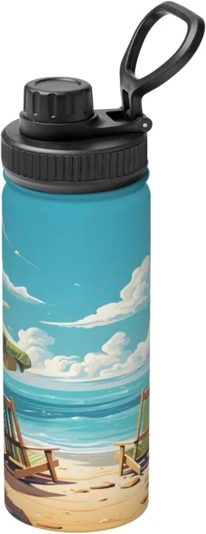 Ocean Beach Palm 18oz Vacuum Insulated Water Bottle with Spout Lid and Handle, Hawaii Sea Stainless Steel Thermal Water Jug, Leakproof Flask for Gym Hiking Travel Office