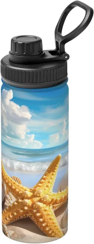 Ocean Starfish 18oz Vacuum Insulated Water Bottle with Spout Lid and Handle, Sea Beach Stainless Steel Thermal Water Jug, Leakproof Flask for Gym Hiking Travel Office