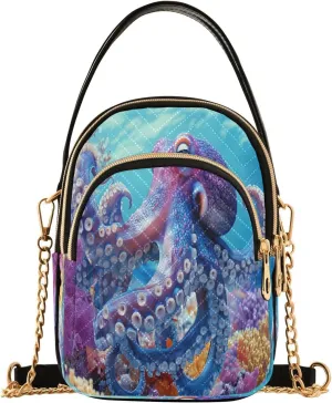 Octopus Coral Reef Stylish Crossbody Bag for Women Mini Cell Phone Purse Women's Shoulder Handbag