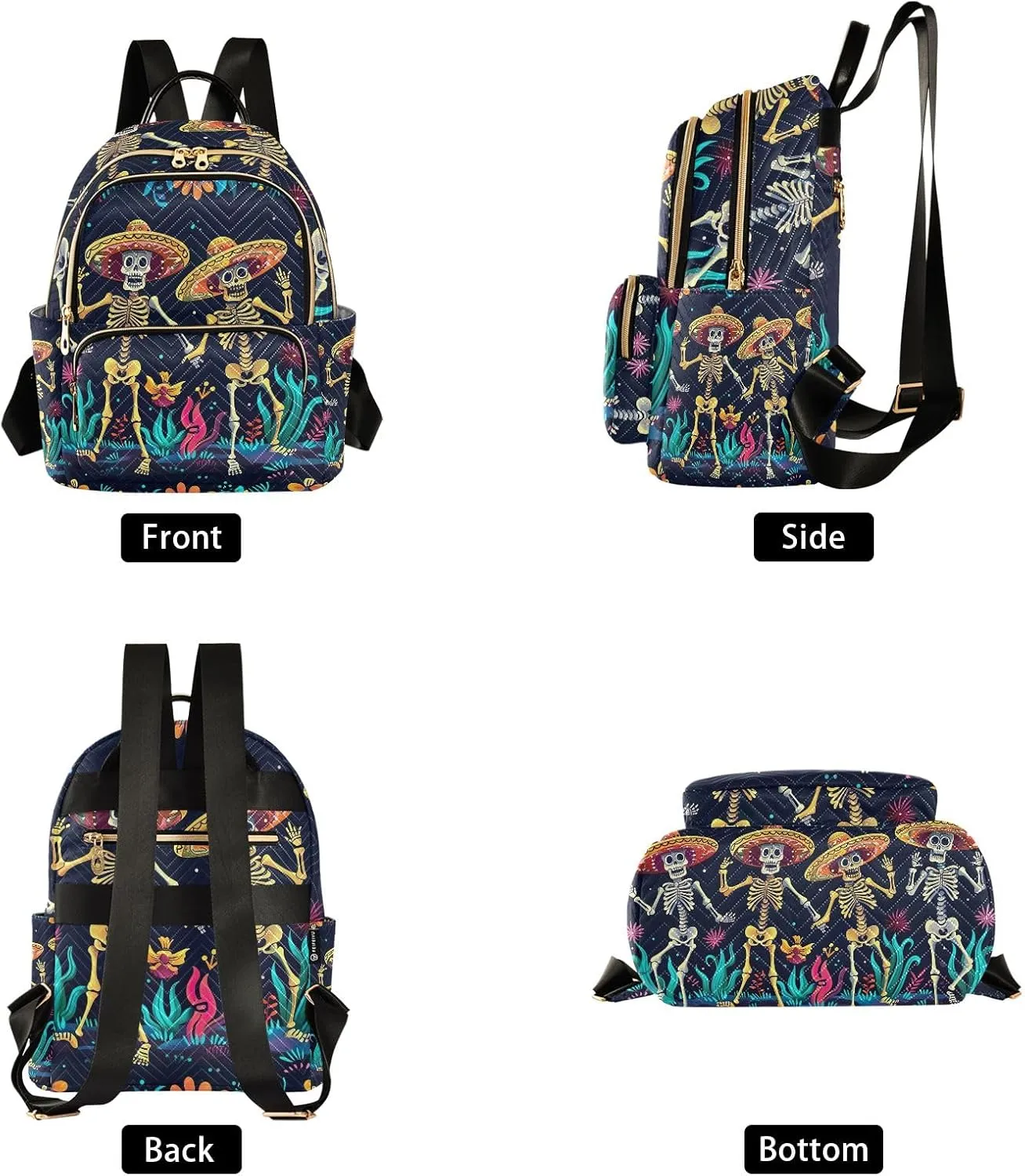 ODAWA Quilted Backpack Cinco De Mayo Dancing Cute Skeletons Purse Backpack for Women Small Travel Backpack with Luggage Strap