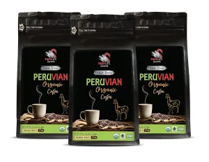 organic coffee 12oz - PERUVIAN COFFEE ORGANIC WHOLE BEANS, medium roast, arabica, low acidity - medium roast breakfast blend, 3 Bags (36 oz)