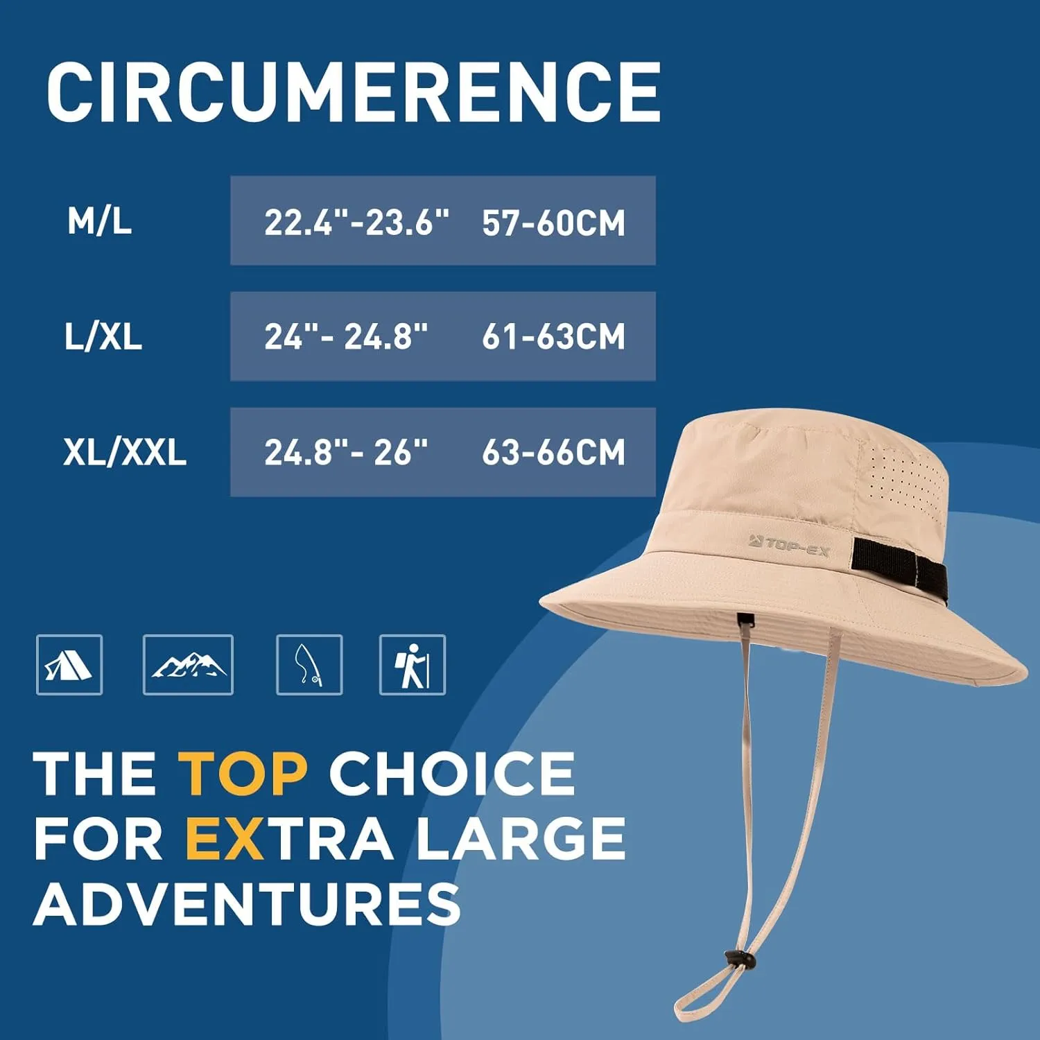 Oversized XL XXL Men's Cooling UPF 50 Sun Hat Lightweight Foldable Wide Brim Bucket Boonie Golf Hiking Fishing