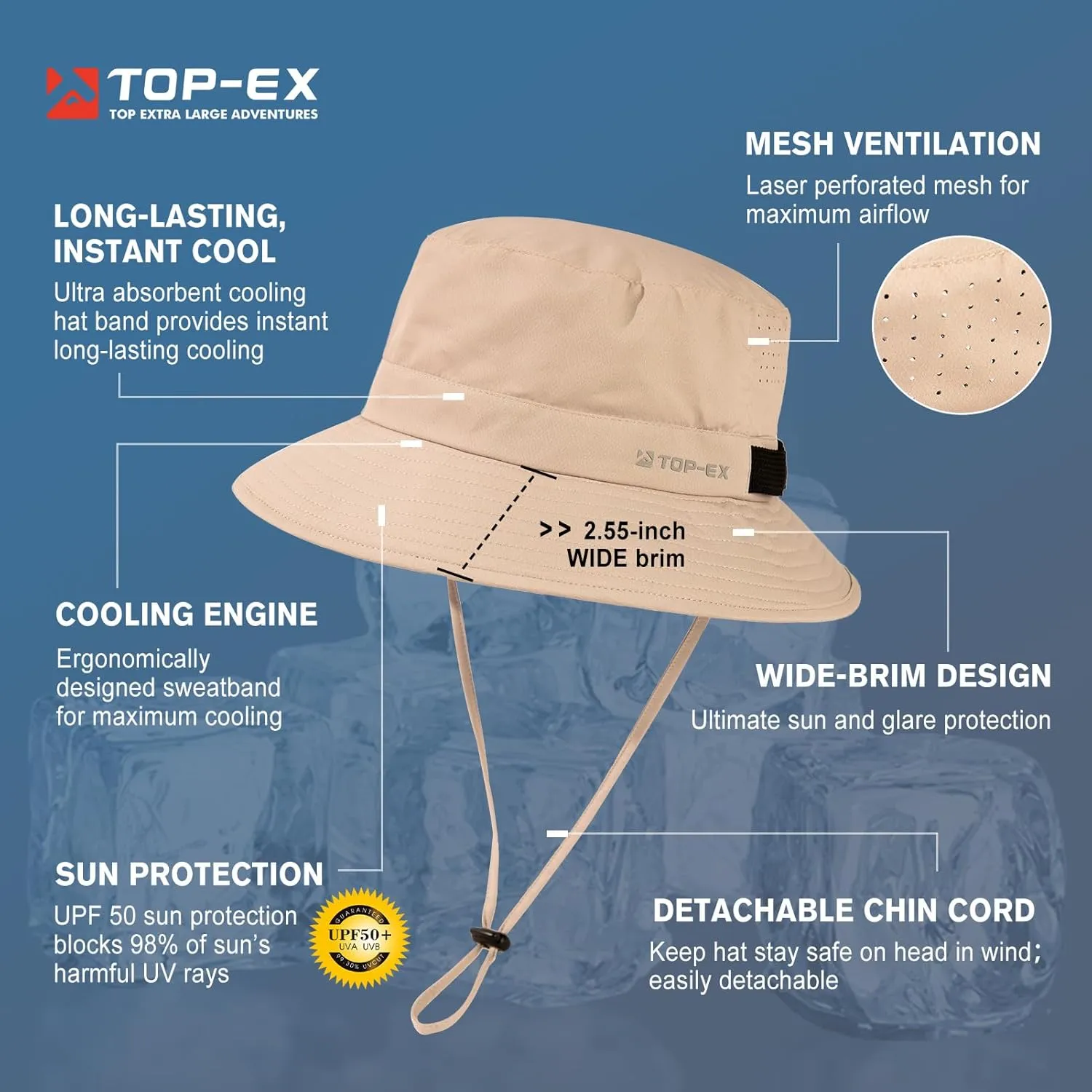 Oversized XL XXL Men's Cooling UPF 50 Sun Hat Lightweight Foldable Wide Brim Bucket Boonie Golf Hiking Fishing