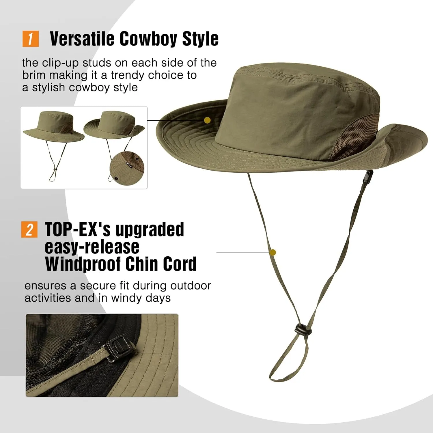 Oversized XL XXL Mens Waterproof UPF50  Golf Bucket Sun Hats Big Head Boonie Safari Wide Brim Fishing