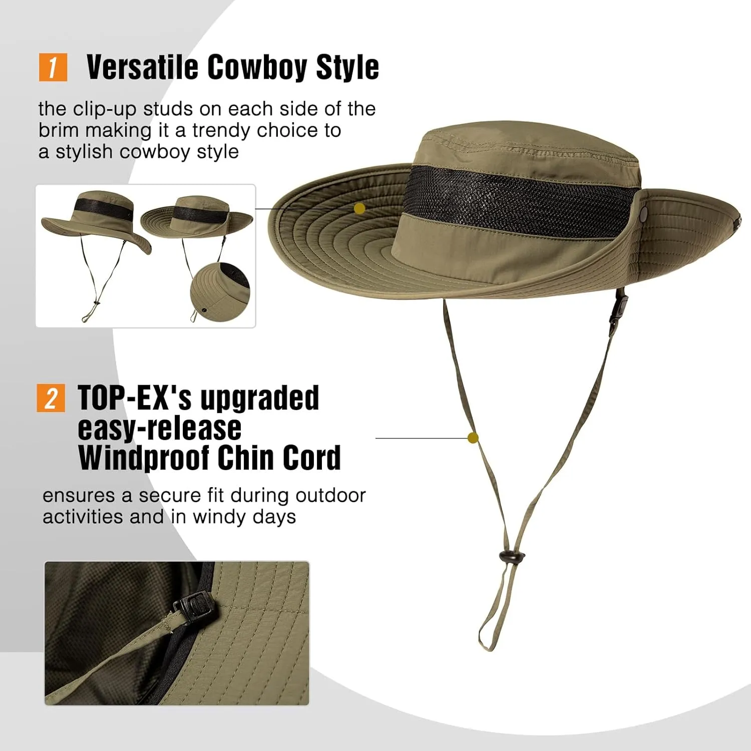 Oversized XL XXL Mens Waterproof UPF50  Golf Bucket Sun Hats Big Head Boonie Safari Wide Brim Fishing