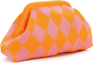 Oweisong Woven Clutch Purse for Women Summer Beach Bag Casual Colorblock Evening Handbags Vacation Bag with Chain