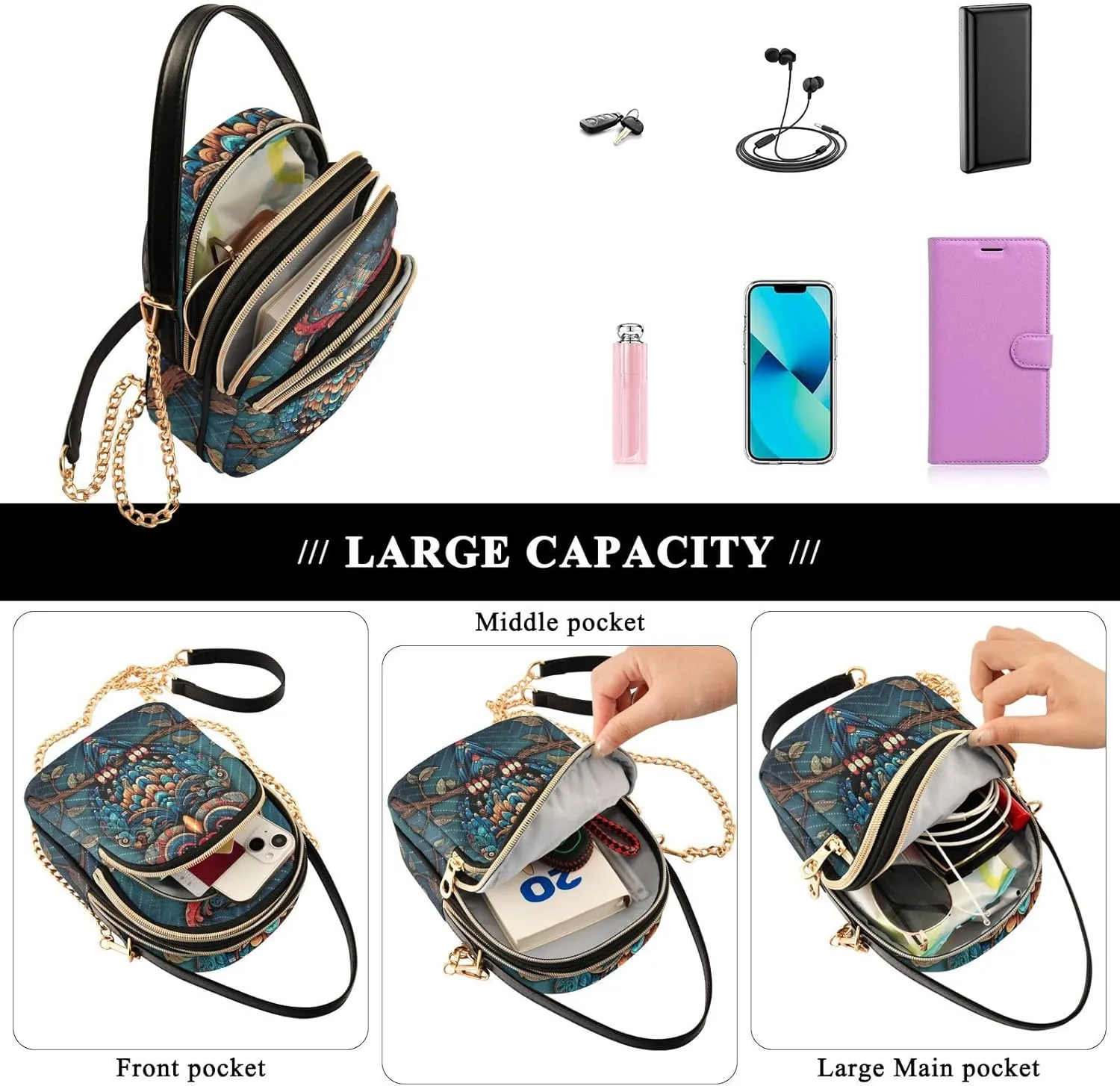 Owl in the Blue Women Crossbody Bags, Lightweight Crossbody Bag Small Handbags for Women Crossbody