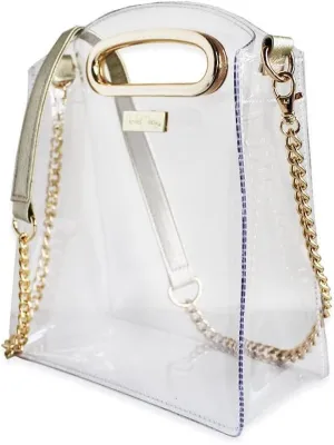 Packed Party Clear Stadium Crossbody Bag; Women Fashion Clear Purse or Handbag; Trendy Look for Ladies at Work, Travel, and Game Day