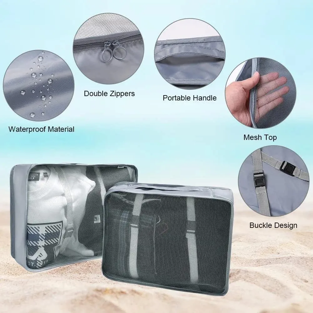 Packing Cubes For Suitcase, 8pcs Set Travel Organizer Bags, Waterproof (Grey)