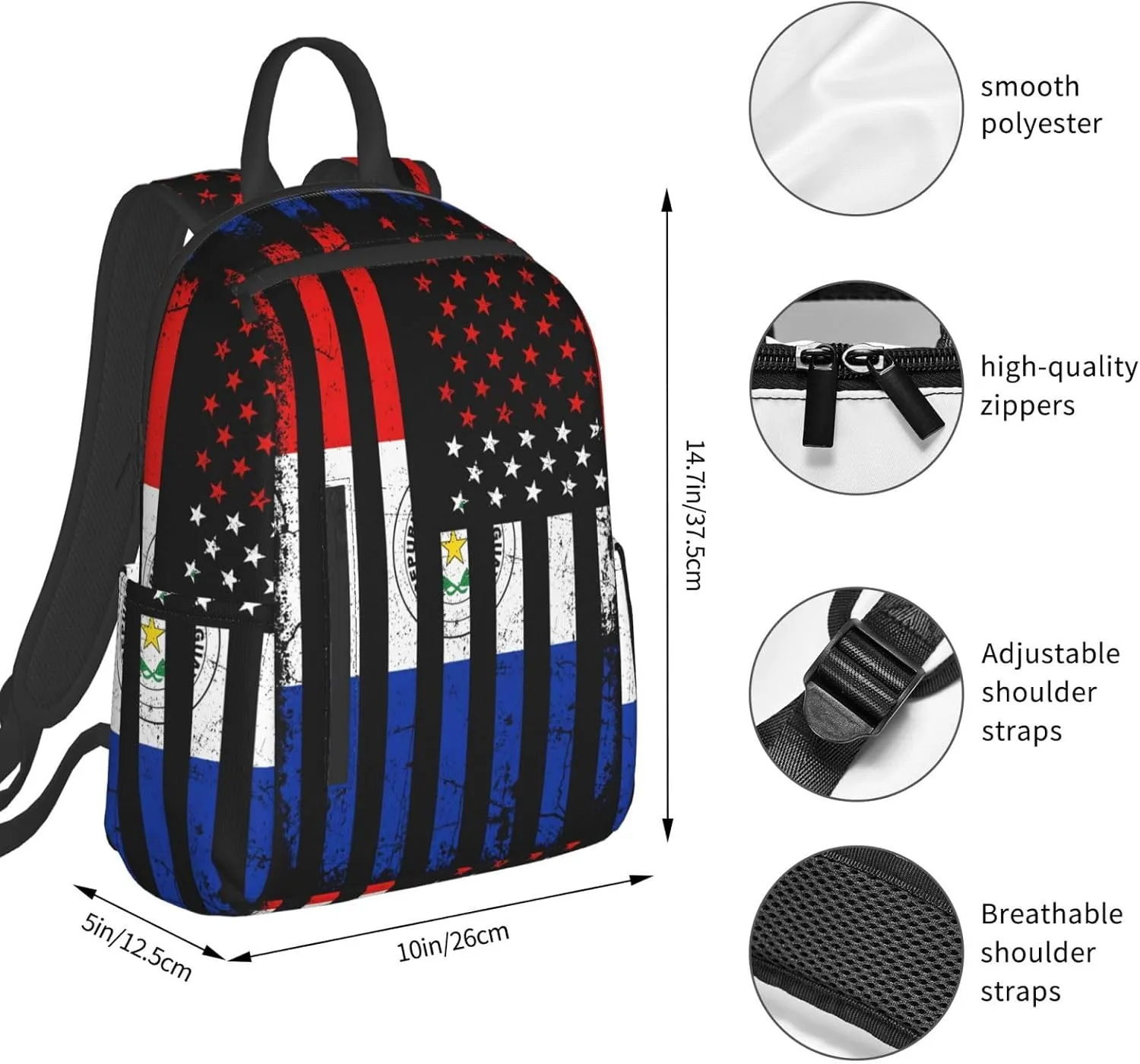 Paraguayan American Flag Paraguay Roots America Travel Backpacks Casual Laptop Backpack Sport Rucksack Large Capacity Daypack Multi-Pockets Adjustable Strap Bag for Working Hiking