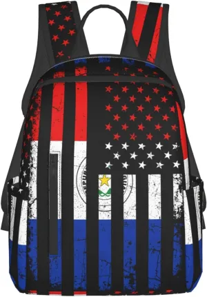 Paraguayan American Flag Paraguay Roots America Travel Backpacks Casual Laptop Backpack Sport Rucksack Large Capacity Daypack Multi-Pockets Adjustable Strap Bag for Working Hiking
