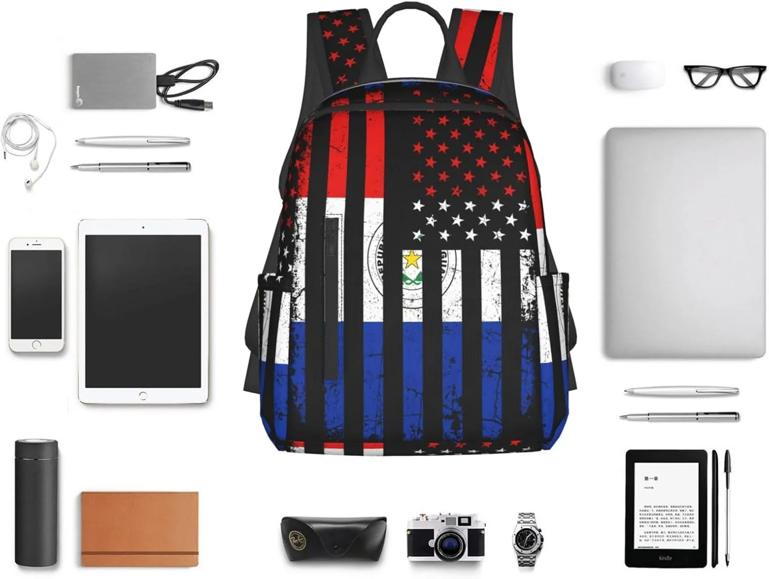 Paraguayan American Flag Paraguay Roots America Travel Backpacks Casual Laptop Backpack Sport Rucksack Large Capacity Daypack Multi-Pockets Adjustable Strap Bag for Working Hiking