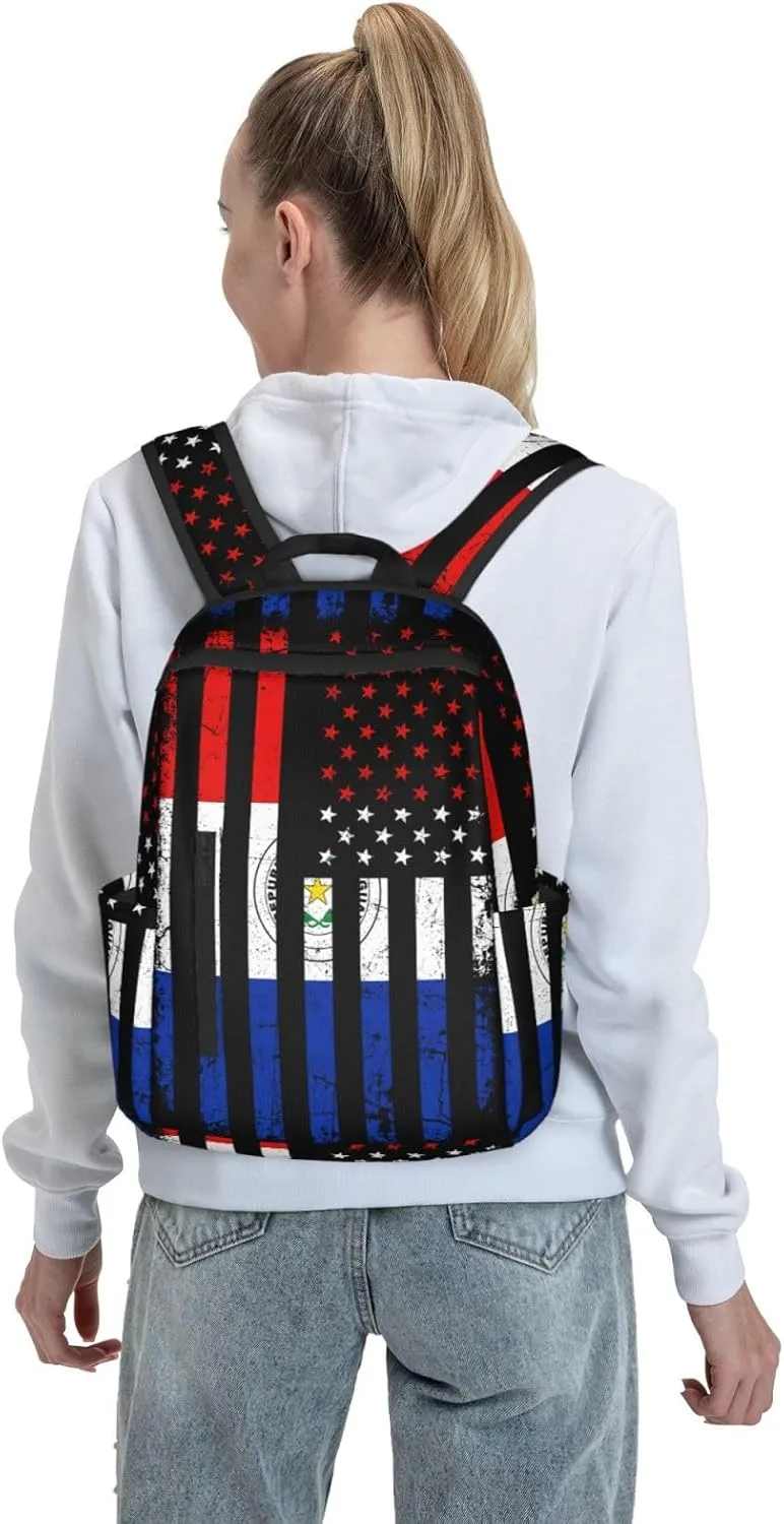 Paraguayan American Flag Paraguay Roots America Travel Backpacks Casual Laptop Backpack Sport Rucksack Large Capacity Daypack Multi-Pockets Adjustable Strap Bag for Working Hiking