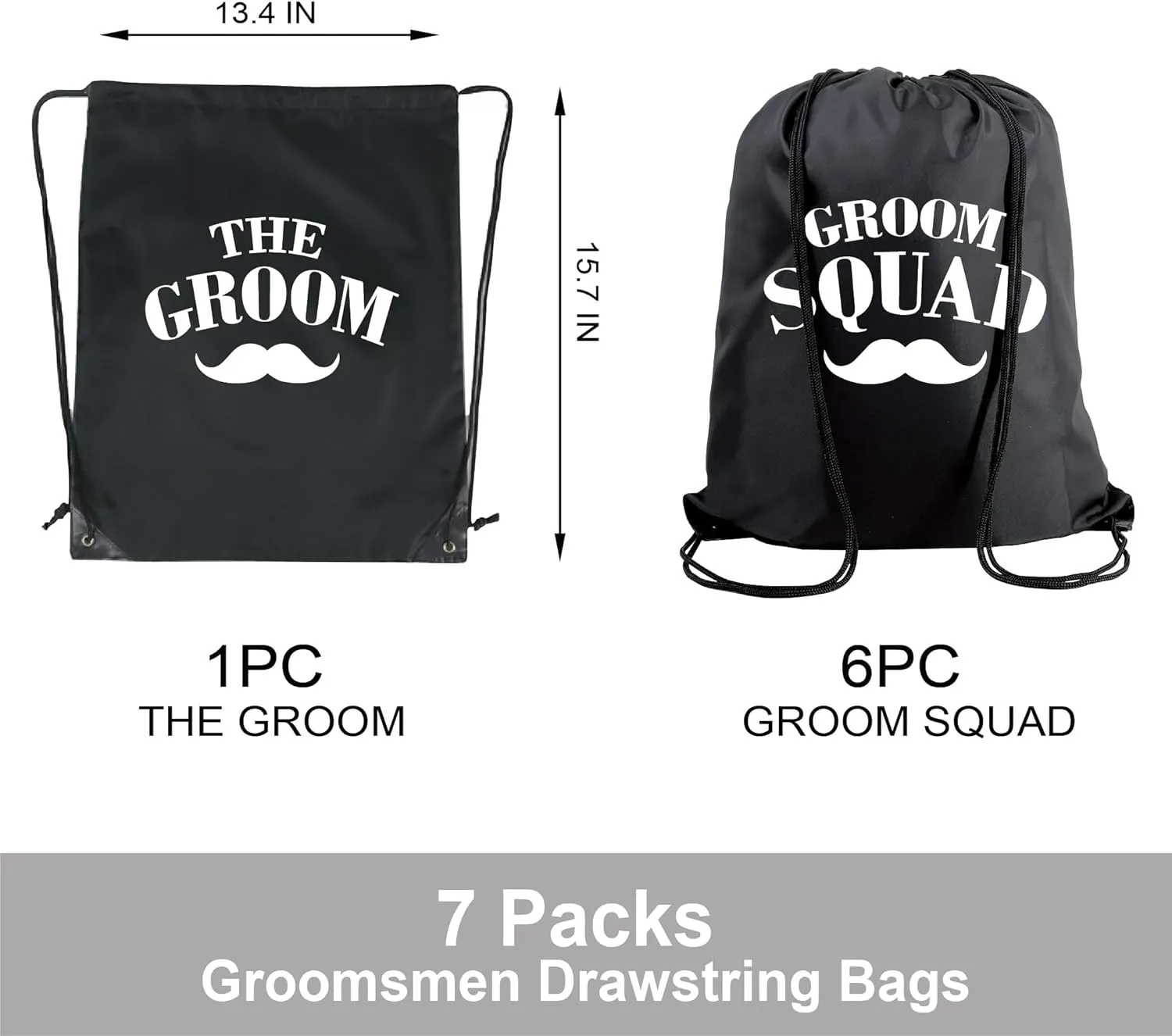 PartyGifts&beyond 7Pack Groomsmen Gift Bags With Drawstring Groom Squad Drawstring Bags for Bachelore Party and Wedding(Beard)