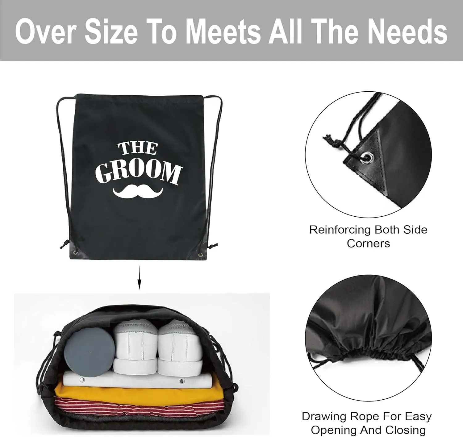 PartyGifts&beyond 7Pack Groomsmen Gift Bags With Drawstring Groom Squad Drawstring Bags for Bachelore Party and Wedding(Beard)