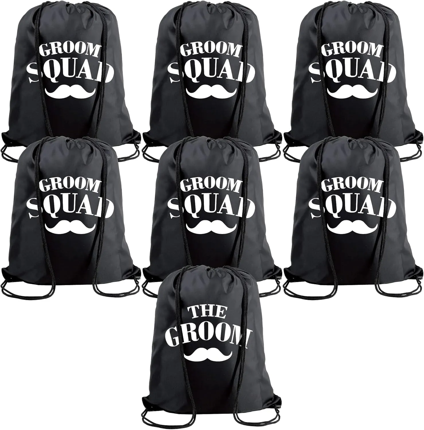 PartyGifts&beyond 7Pack Groomsmen Gift Bags With Drawstring Groom Squad Drawstring Bags for Bachelore Party and Wedding(Beard)