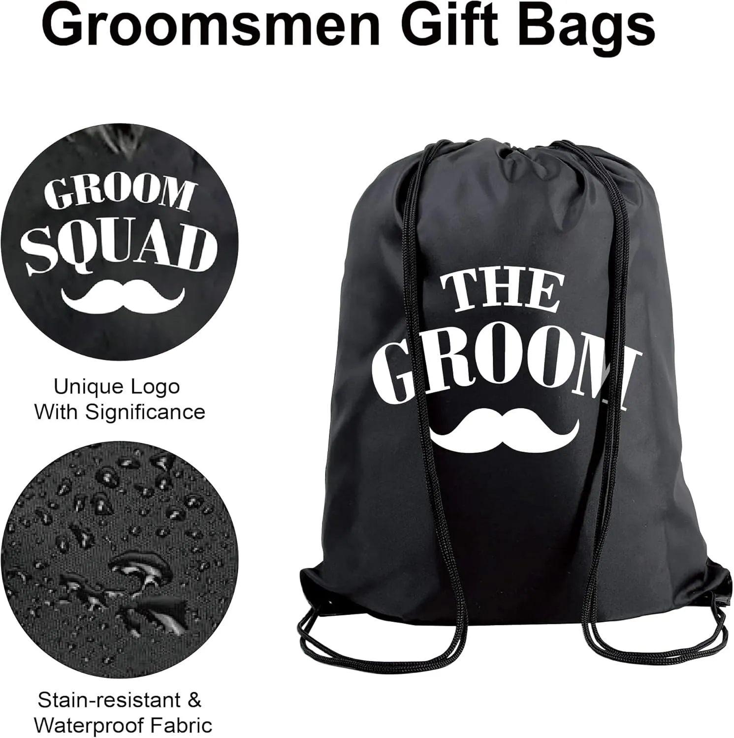 PartyGifts&beyond 7Pack Groomsmen Gift Bags With Drawstring Groom Squad Drawstring Bags for Bachelore Party and Wedding(Beard)