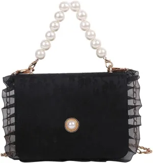PartyKindom Crossbody Bag for Women Pearl Bag Lace Chain Handbag Shoulder Bag for Outdoor Activities Travel and Casual Wear