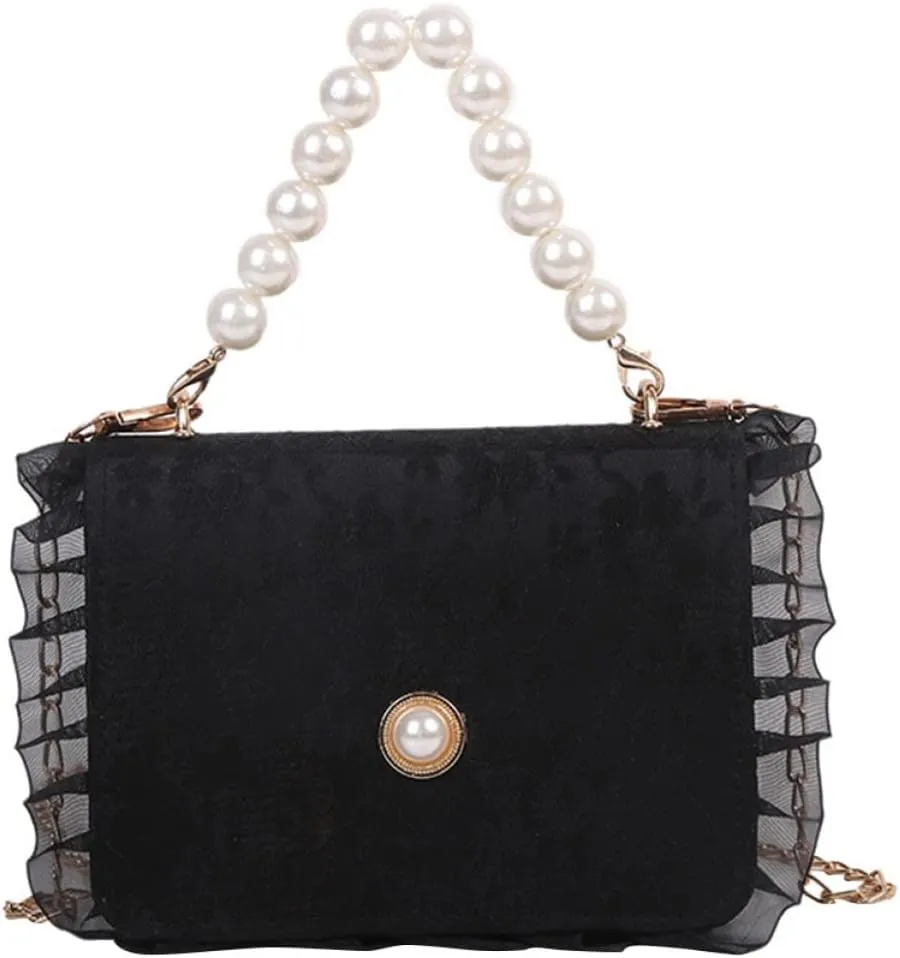 PartyKindom Crossbody Bag for Women Pearl Bag Lace Chain Handbag Shoulder Bag for Outdoor Activities Travel and Casual Wear