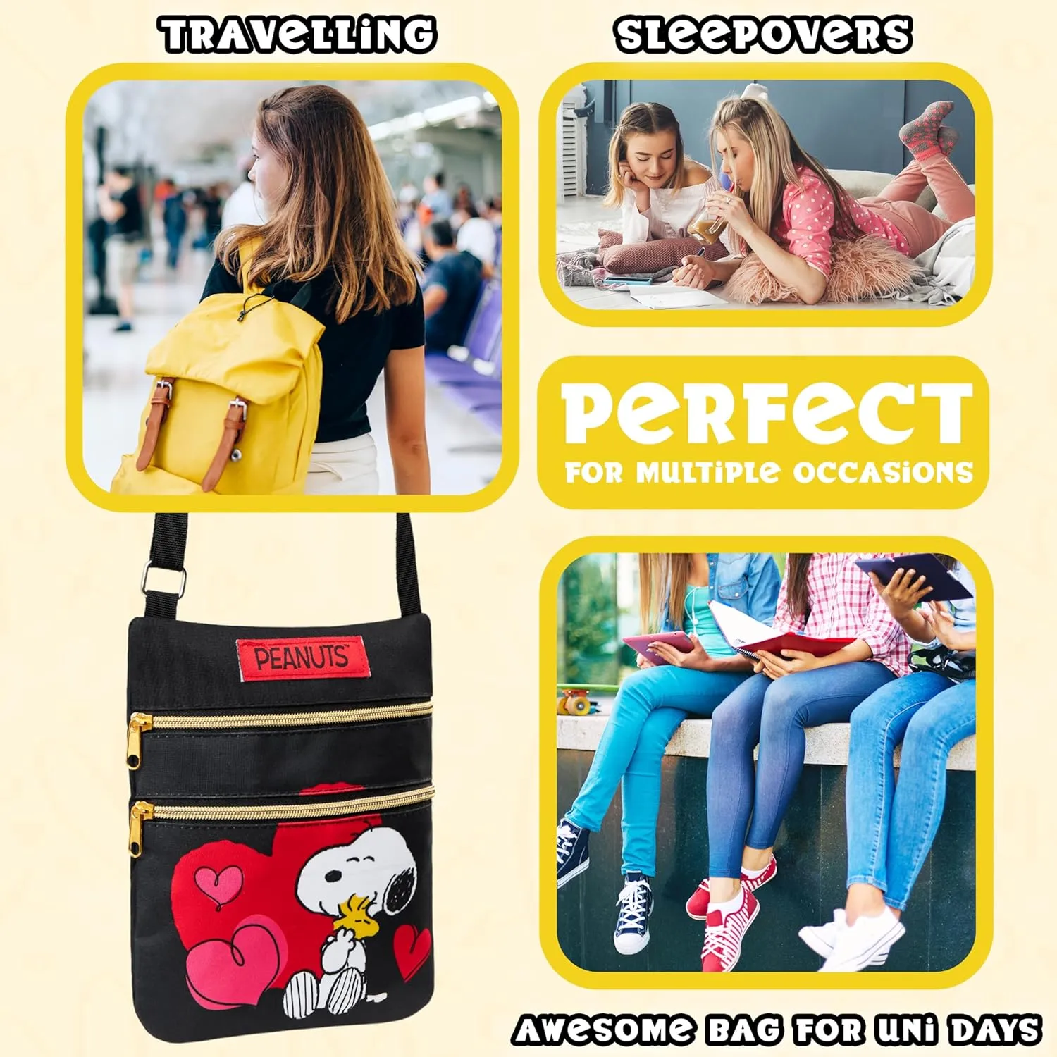 Peanuts Snoopy Crossbody Bag Girls Purse for Kids Teens Women Fashion Shoulder Bag