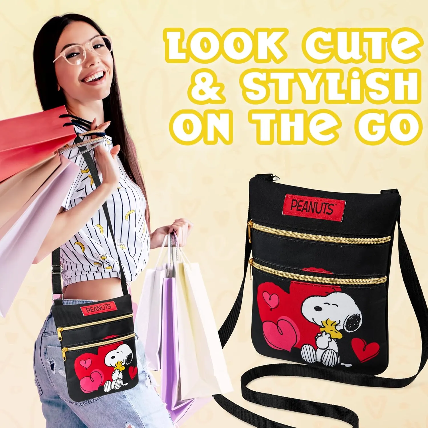 Peanuts Snoopy Crossbody Bag Girls Purse for Kids Teens Women Fashion Shoulder Bag